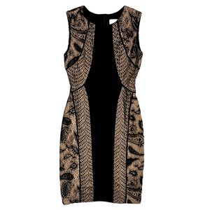 Joseph Ribkoff Womens Lace Trim Ponte Knit Color Block Sheath Dress